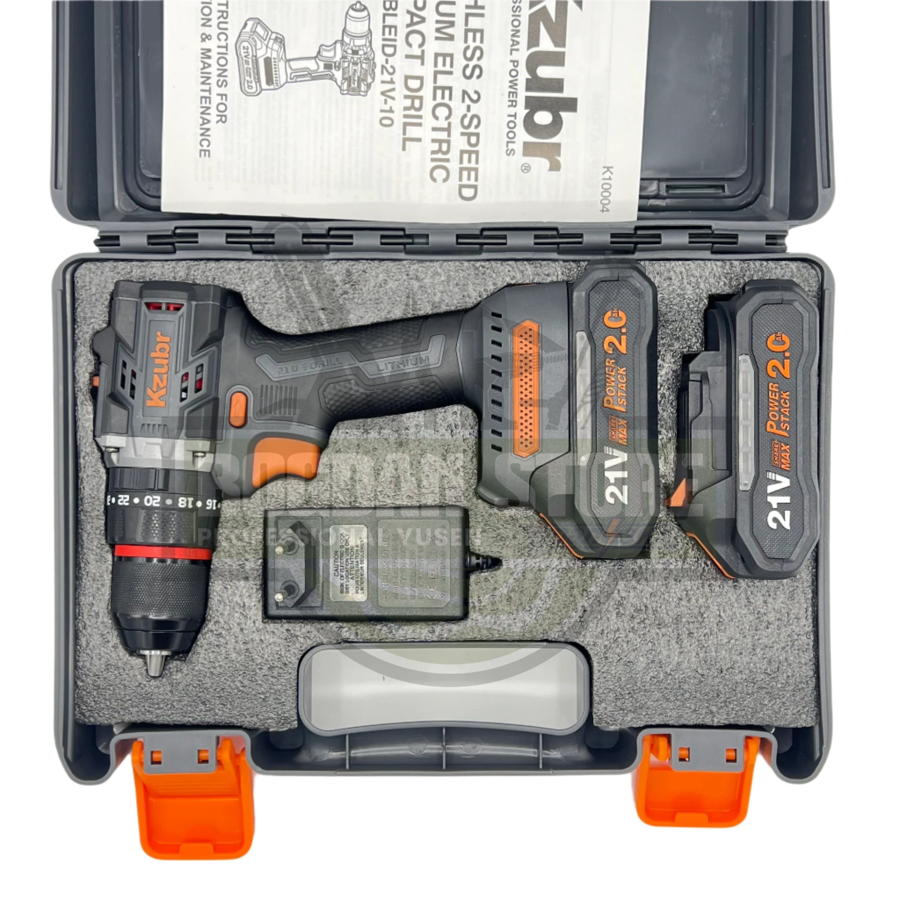 Masina de insurubat si de gaurit cu percutie fără perii (brushless) KZUBR - 2 Viteze, 21V, 2x Acumulatori Li-Ion, 60nm (bormasina)