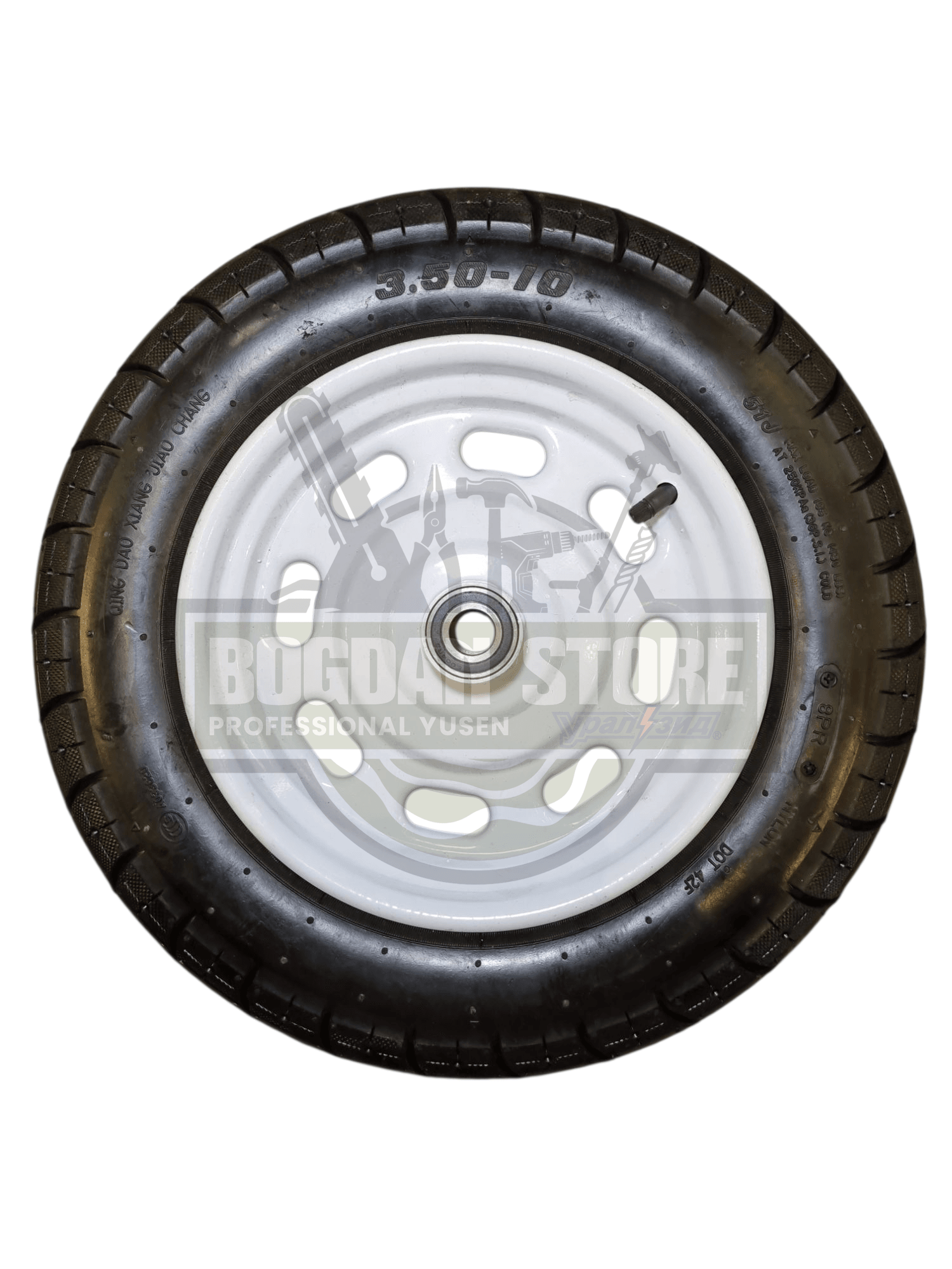 Roată Pneumatica Heavy-Duty 3.50-10 - 8PR cu Janta Alba si Rulmenti