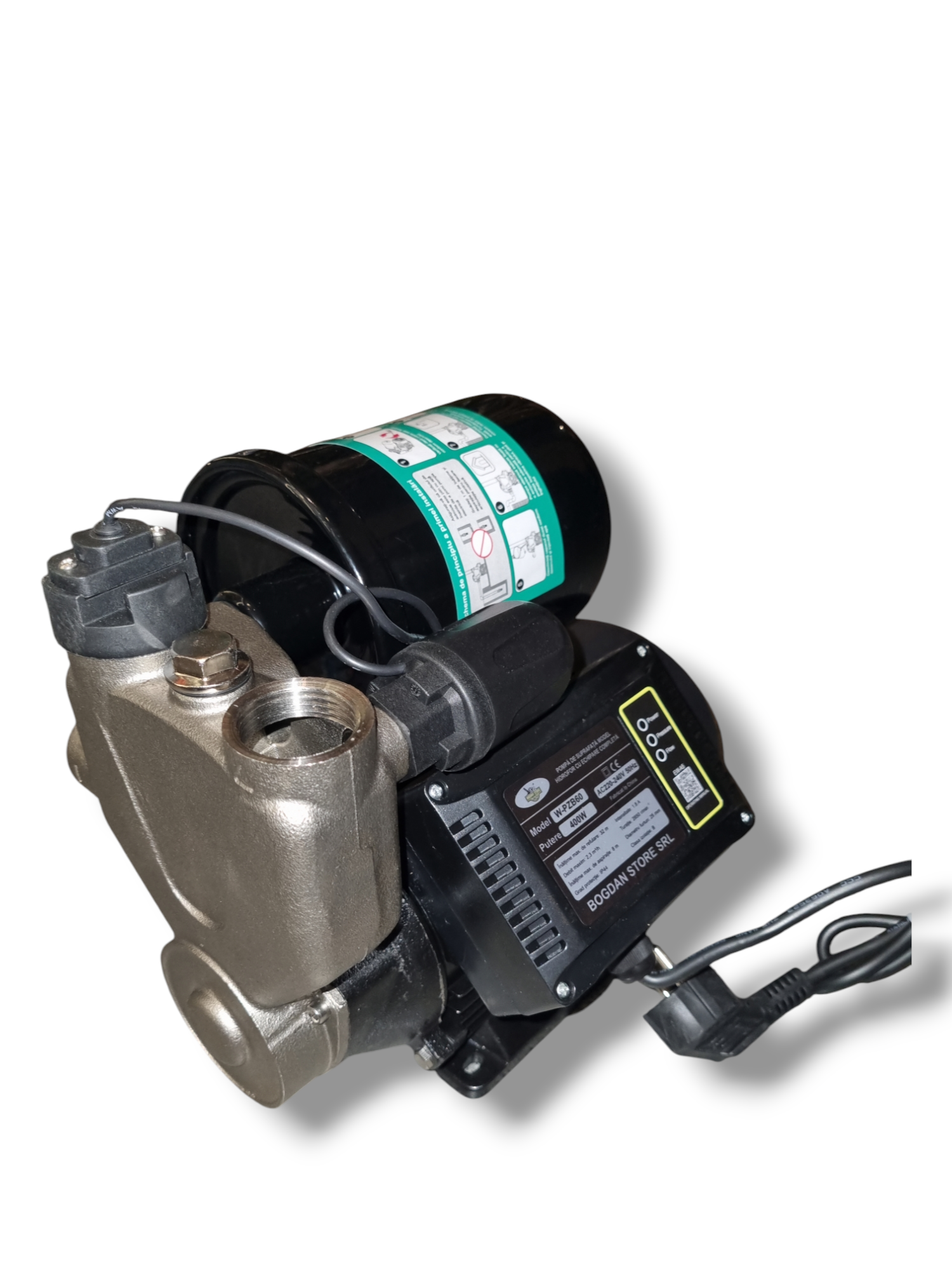 Pompă de Suprafață Automatizată W-PZB60, Corp Pompa INOX, Hidrofor Complet, 400W, Debit 2.3 m³/h, Înălțime 32m