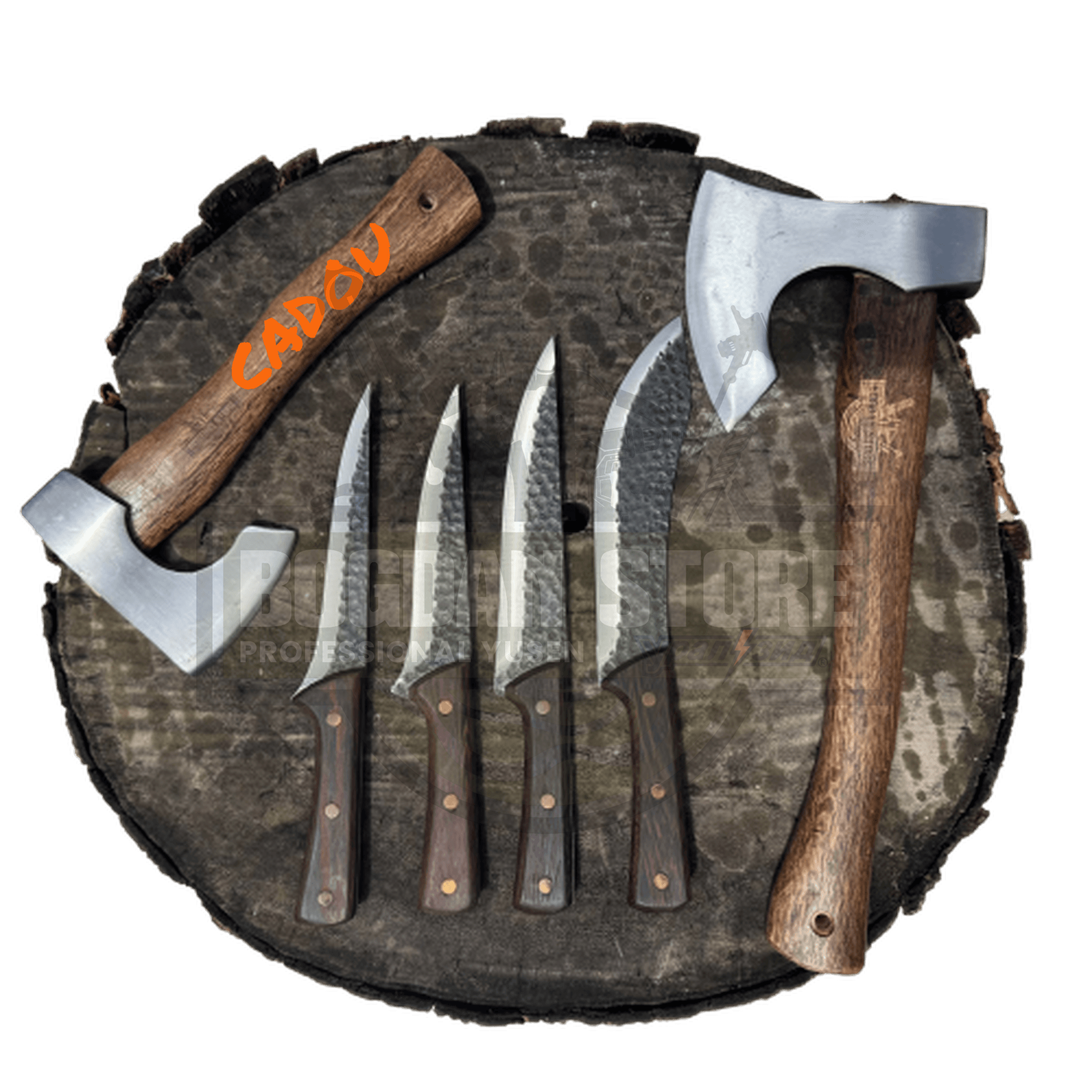 🔪 SET 4 CUȚITE ARTIZANALE + 🪓TOPOR SATAR 34 CM + 🎁 CADOU: TOPOR GRĂTAR 27 CM