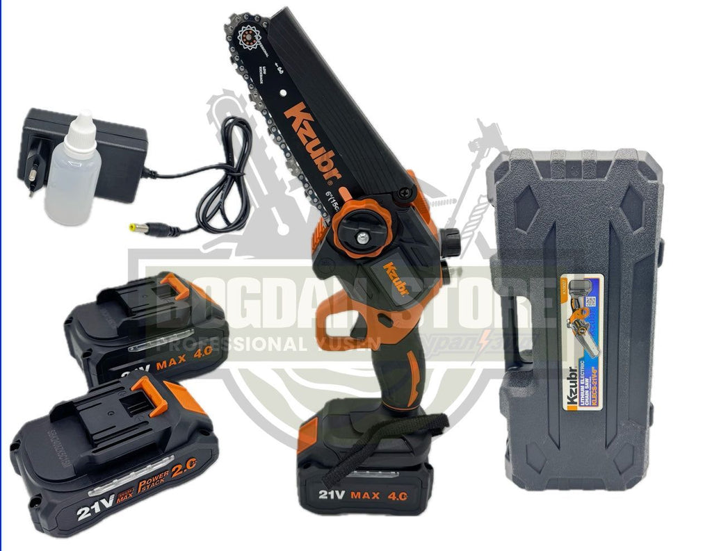 Mini fierastrau (mini drujba) cu 2 acumulatori Kzubr KLECS-21V-6” K10027, 21V, Rezervor ulei - sistem de ungere, Lama 20cm